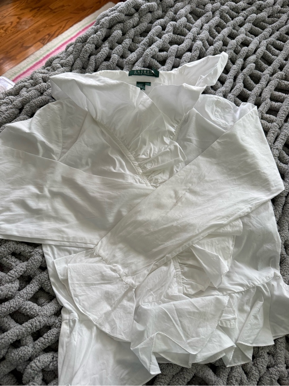 Lauren Ralph Lauren White Ruffled Cotton Blouse size 4